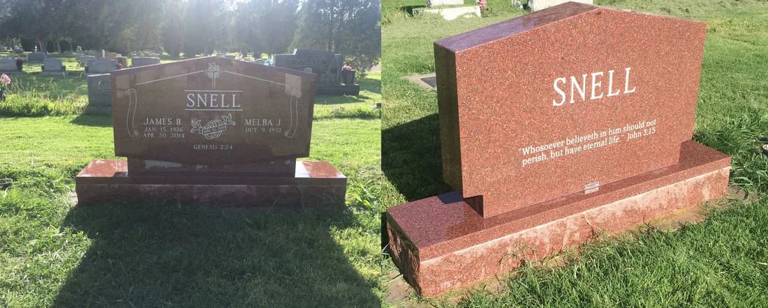 Double Upright granite memorial by Sadler & Son Monument Works, DU 102
